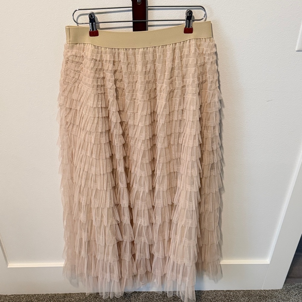 Pleated Tulle Ruffle Midi Skirt - Blush Size L